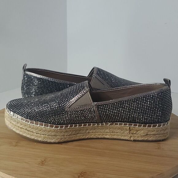 Steve Madden Chopur Embellished Espadrilles Silver Glitter Flats Size 6.5 B - Picture 7 of 9